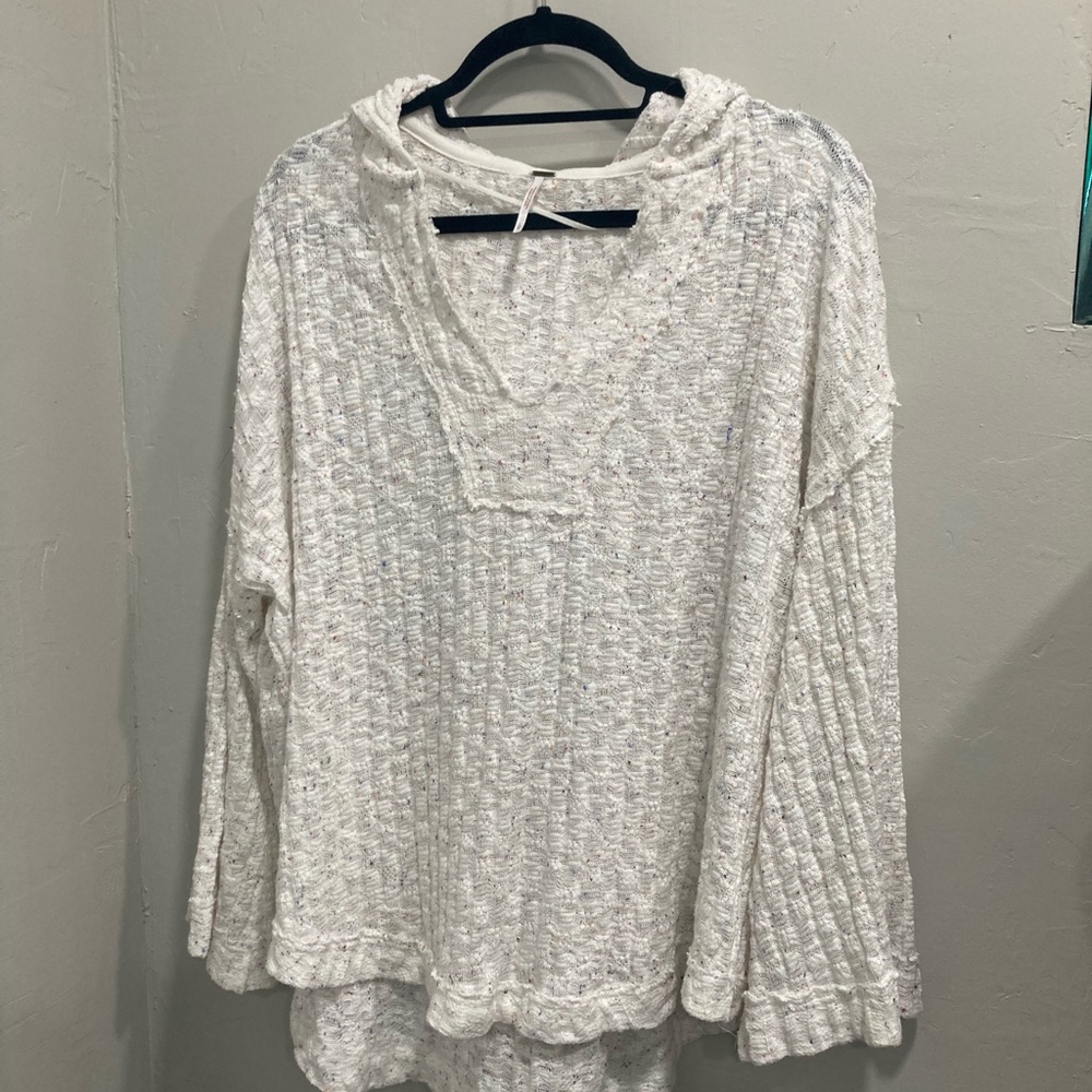 Free People Cream Textured Hoodie
